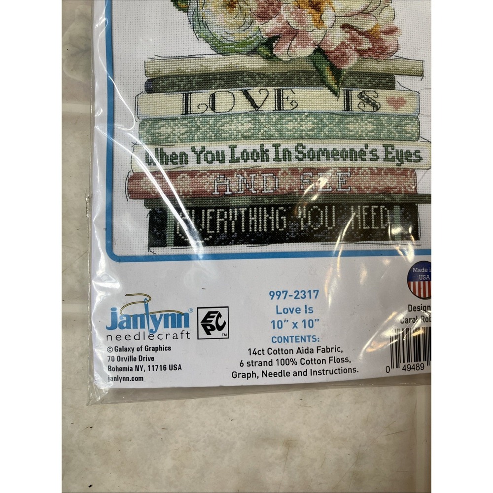 New Janlynn Counted Cross Stitch Kit #997-2317 Love Is.. Stack of Books 14 count - Picture 3 of 4